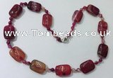 CGN238 22 inches 6mm round & 18*25mm rectangle agate necklaces