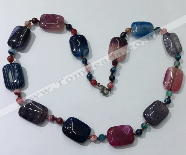 CGN241 22 inches 6mm round & 18*25mm rectangle agate necklaces