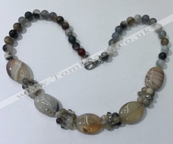 CGN270 18.5 inches 8mm round & 18*25mm oval agate beaded necklaces