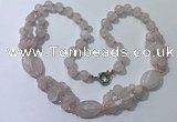 CGN290 24.5 inches chinese crystal & rose quartz beaded necklaces