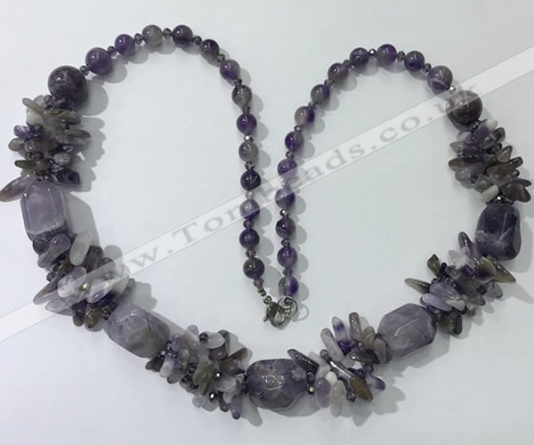 CGN301 27.5 inches chinese crystal & amethyst beaded necklaces