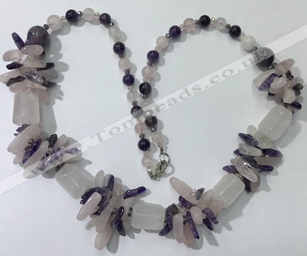 CGN302 27.5 inches chinese crystal & mixed quartz beaded necklaces