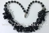 CGN339 20.5 inches chinese crystal & black agate beaded necklaces