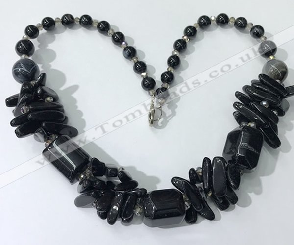 CGN339 20.5 inches chinese crystal & black agate beaded necklaces