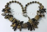 CGN343 20.5 inches chinese crystal & yellow tiger eye beaded necklaces