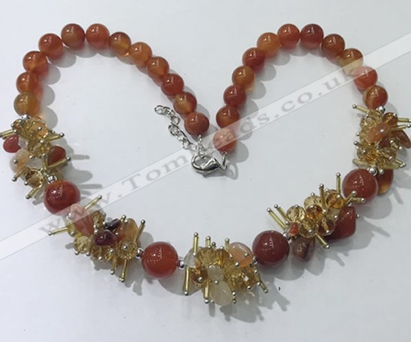 CGN355 19.5 inches chinese crystal & red agate beaded necklaces