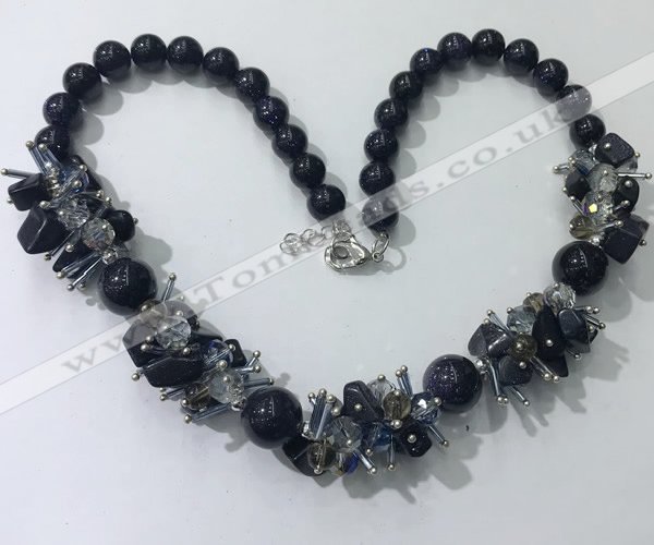 CGN360 19.5 inches chinese crystal & blue goldstone beaded necklaces
