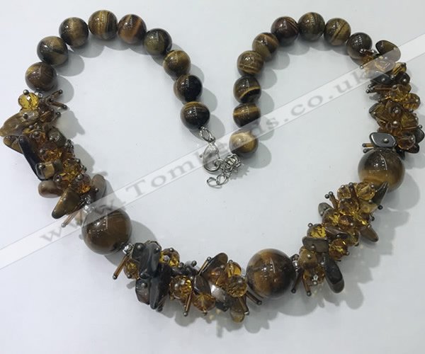 CGN362 19.5 inches chinese crystal & yellow tiger eye beaded necklaces