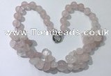 CGN370 19.5 inches round & chips rose quartz beaded necklaces