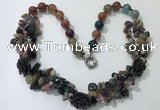 CGN376 19.5 inches round & chips mixed gemstone beaded necklaces