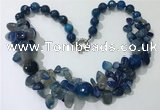 CGN379 19.5 inches round & chips blue agate beaded necklaces