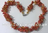 CGN418 19.5 inches chinese crystal & coral chips beaded necklaces