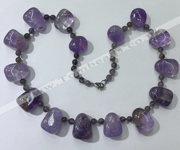 CGN441 21.5 inches freeform amethyst gemstone beaded necklaces