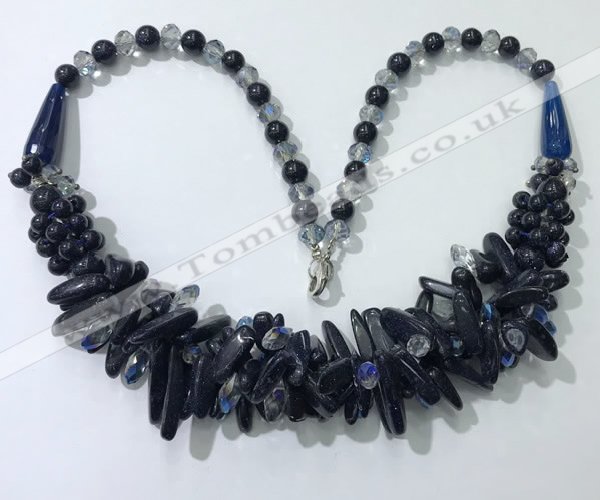 CGN465 22 inches chinese crystal & blue goldstone beaded necklaces