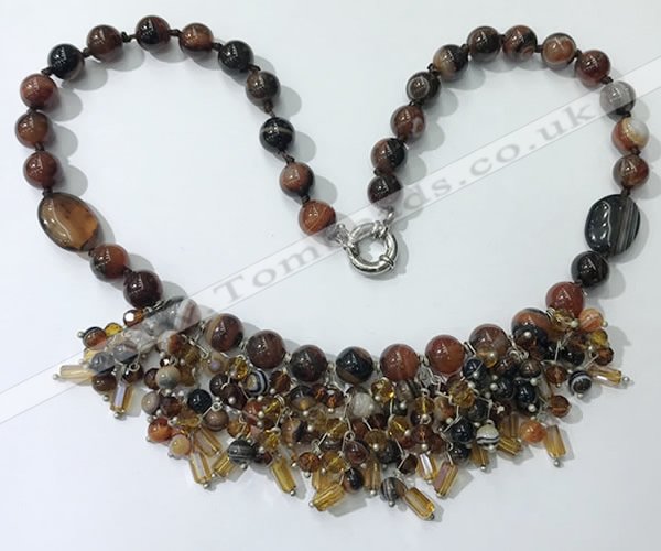 CGN476 21.5 inches chinese crystal & striped agate beaded necklaces