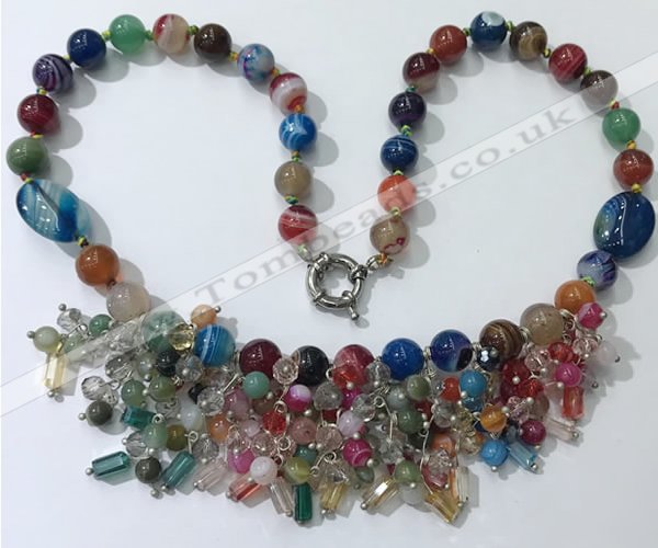 CGN488 21.5 inches chinese crystal & striped agate beaded necklaces