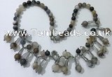 CGN495 21 inches chinese crystal & striped agate beaded necklaces