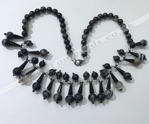 CGN497 21 inches chinese crystal & striped agate beaded necklaces