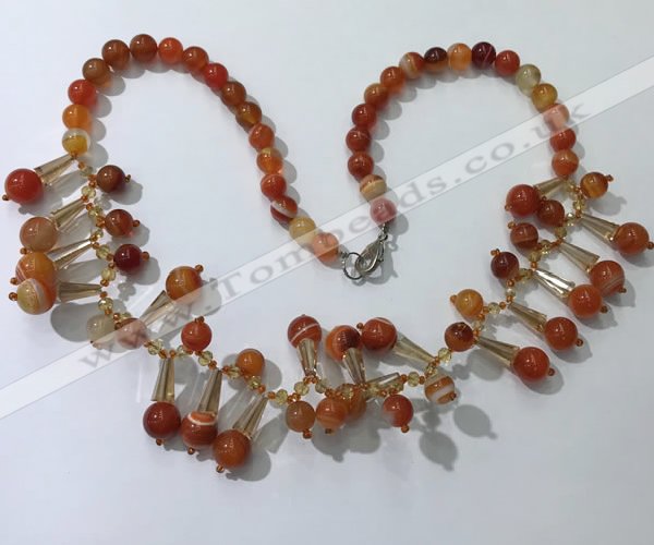 CGN499 21 inches chinese crystal & striped agate beaded necklaces