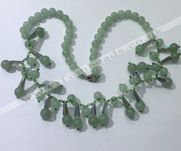 CGN501 21 inches chinese crystal & green aventurine beaded necklaces