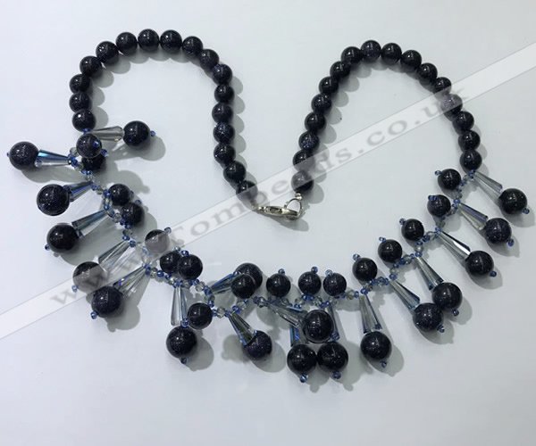 CGN504 21 inches chinese crystal & blue goldstone beaded necklaces