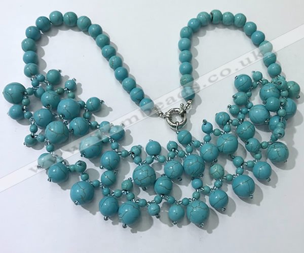 CGN559 19.5 inches stylish 4mm - 12mm imitation turquoise beaded necklaces