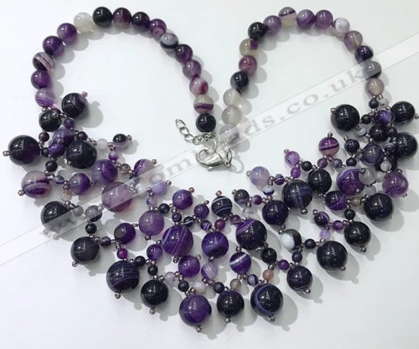 CGN569 19.5 inches stylish 4mm - 12mm striped agate beaded necklaces