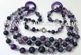 CGN622 24 inches chinese crystal & striped agate beaded necklaces