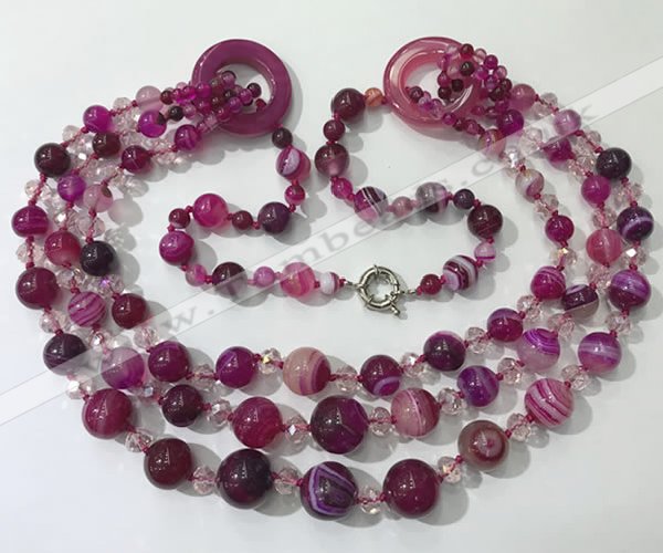 CGN623 24 inches chinese crystal & striped agate beaded necklaces