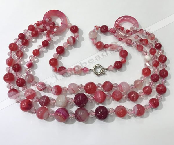 CGN624 24 inches chinese crystal & striped agate beaded necklaces