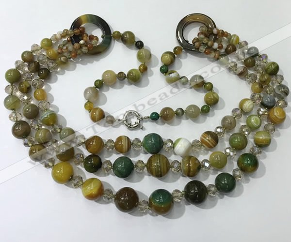 CGN629 24 inches chinese crystal & striped agate beaded necklaces