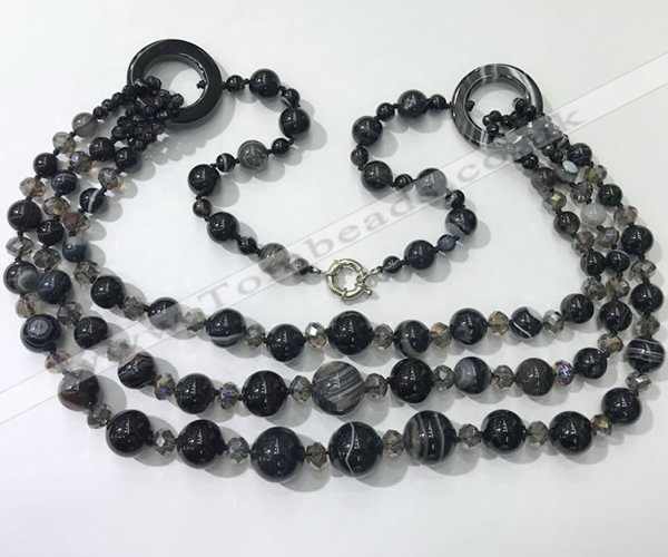 CGN631 24 inches chinese crystal & striped agate beaded necklaces
