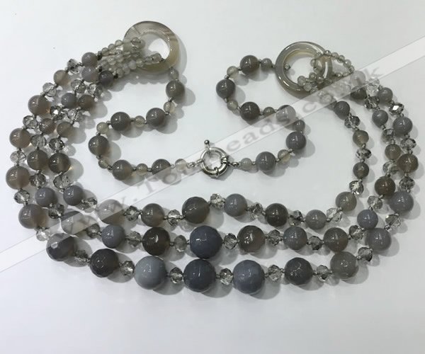 CGN638 24 inches chinese crystal & striped agate beaded necklaces