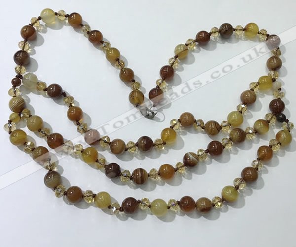 CGN651 22 inches chinese crystal & striped agate beaded necklaces