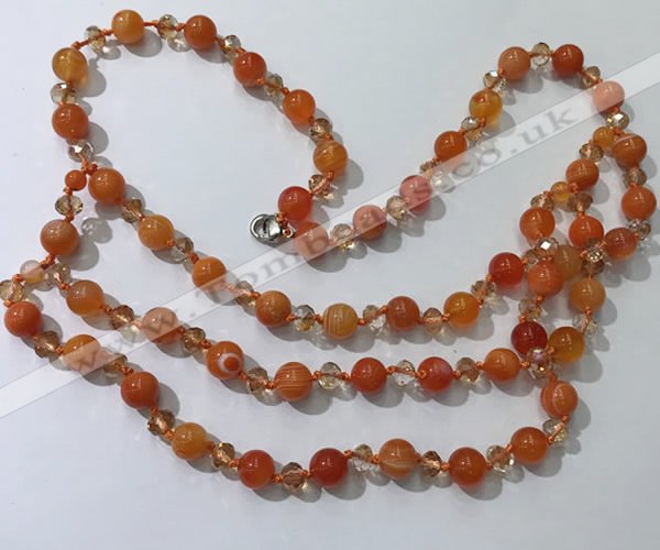 CGN654 22 inches chinese crystal & striped agate beaded necklaces