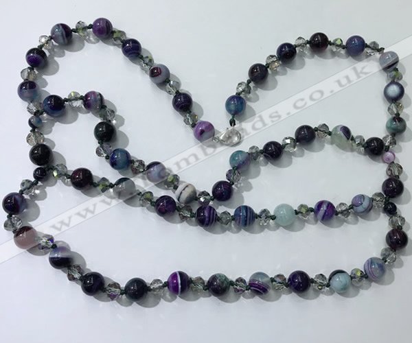 CGN663 22 inches chinese crystal & striped agate beaded necklaces