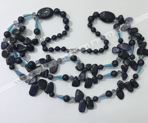 CGN683 23.5 inches chinese crystal & blue goldstone beaded necklaces