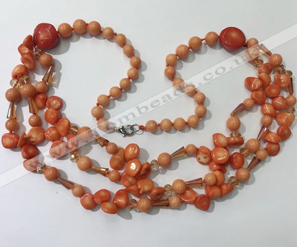 CGN688 23.5 inches chinese crystal & coral beaded necklaces