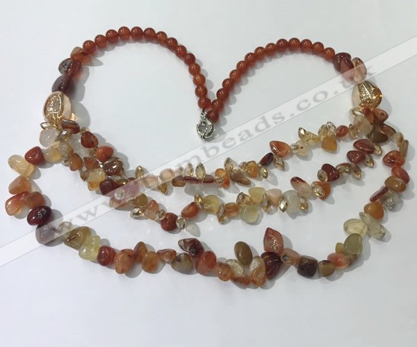 CGN700 22.5 inches chinese crystal & red agate beaded necklaces