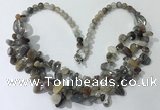 CGN701 22.5 inches chinese crystal & grey agate beaded necklaces