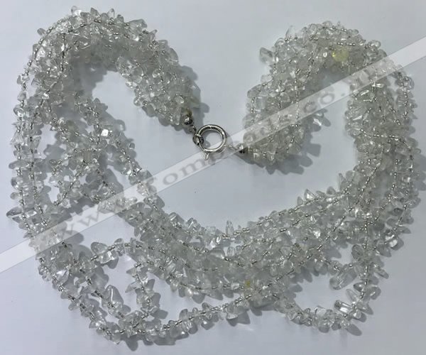 CGN720 19.5 inches stylish 6 rows white crystal chips necklaces