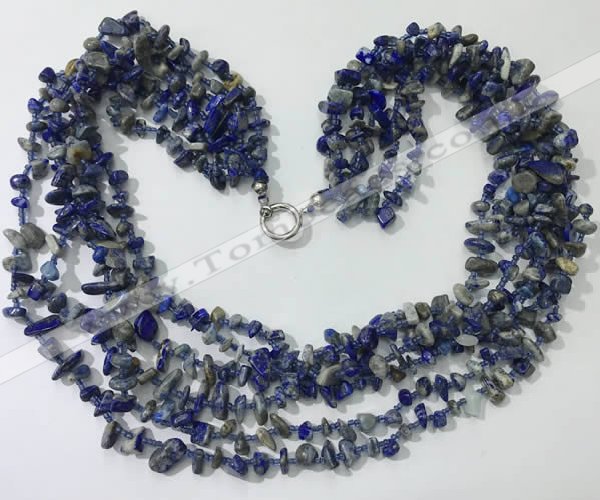 CGN728 19.5 inches stylish 6 rows lapis lazuli chips necklaces