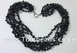 CGN738 19.5 inches stylish 6 rows black agate chips necklaces