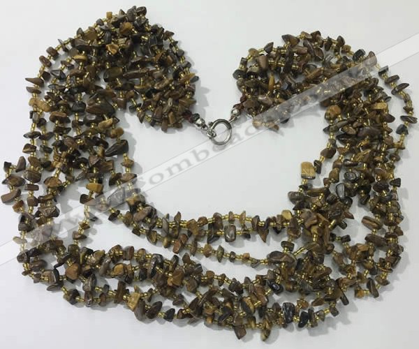 CGN747 19.5 inches stylish 8 rows yellow tiger eye chips necklaces