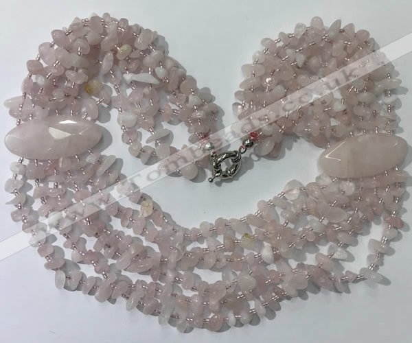 CGN755 20 inches stylish 6 rows rose quartz chips necklaces