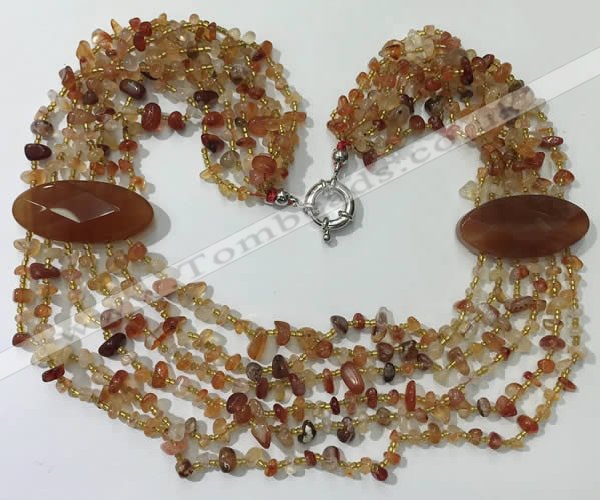 CGN762 20 inches stylish 6 rows red agate chips necklaces