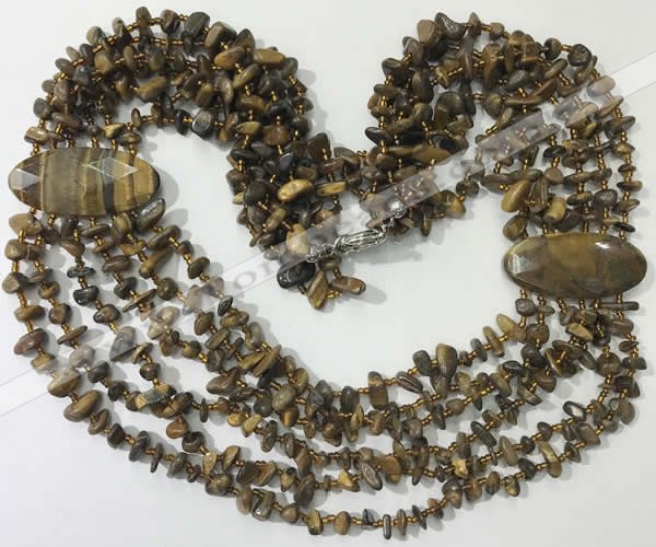 CGN768 20 inches stylish 6 rows yellow tiger eye chips necklaces