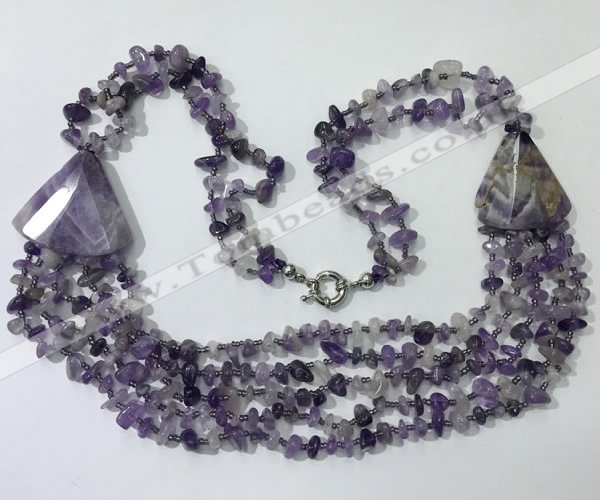 CGN782 23.5 inches stylish amethyst gemstone chips necklaces