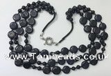 CGN801 23.5 inches stylish 3 rows round & coin blue goldstone necklaces