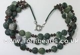 CGN807 23.5 inches 3 rows chinese crystal & Indian agate necklaces